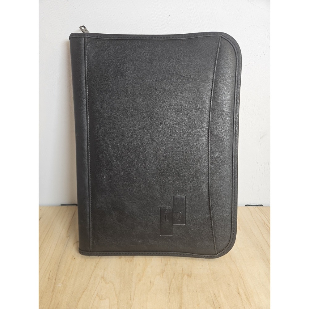 Leed's Black Zip Around Portfolio Padfolio Organizer Binder i2 Logo Business